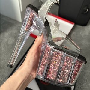 Pleaser Rose Pink Glitter Heels
